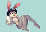  1girl animal_ears breasts bunny_ears disney feet fengmo flat_chest furry judy_hopps nipples nude police_hat reclining solo zootopia 