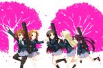  akiyama_mio black_legwear blazer cherry_blossoms hirasawa_yui jacket k-on! kotobuki_tsumugi long_sleeves miniskirt mitsuki_meiya multiple_girls nakano_azusa pantyhose plant pleated_skirt school_uniform simple_background skirt spring_(season) tainaka_ritsu tree white_background 