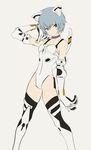  adapted_costume animal_ears arm_at_side arm_up ayanami_rei bad_id bad_pixiv_id bangs bare_shoulders black_legwear blue_hair breasts cat_ears cat_tail cleavage closed_mouth collar dragoooon elbow_gloves expressionless fake_animal_ears fake_tail flat_color from_side full_body gloves grey_background groin hair_between_eyes head_tilt highleg highleg_leotard highres kemonomimi_mode legs_apart leotard looking_at_viewer neon_genesis_evangelion pilot_suit plugsuit purple_eyes short_hair simple_background slender_waist small_breasts solo standing super_plugsuit tail thighhighs white_gloves white_legwear white_leotard 