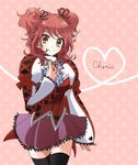  bad_id bad_pixiv_id brown_eyes character_name cheria_barnes heart heart_of_string pink_background pink_hair purple_skirt sasaki_yuki short_twintails skirt smile solo tales_of_(series) tales_of_graces thighhighs twintails two_side_up 