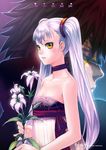  1girl b.c.n.y. bare_shoulders flower hoshino_ruri kidou_senkan_nadesico kidou_senkan_nadesico_-_prince_of_darkness tenkawa_akito twintails white_hair yellow_eyes 