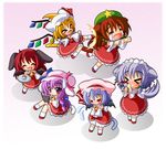  &gt;_&lt; :d =_= ^_^ animal_ears bad_id bad_pixiv_id bat_wings blood blush book chibi closed_eyes cosplay crying detached_sleeves dog_ears dog_tail flandre_scarlet flying_kick hakurei_reimu hakurei_reimu_(cosplay) hong_meiling izayoi_sakuya kemonomimi_mode kicking koakuma multiple_girls nosebleed open_mouth patchouli_knowledge remilia_scarlet shinjitsu smile streaming_tears tail tears touhou wings xd 