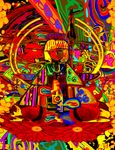  abstract bishamonten's_pagoda colorful flower highres indian_style sitting solo toramaru_shou touhou yoshioka_yoshiko 