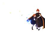  bug butterfly cape dress dual_persona highres insect kazukura_itsuki multiple_girls orange_hair school_uniform skirt socks time_paradox umineko_no_naku_koro_ni ushiromiya_eva 