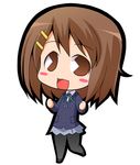  blush_stickers brown_eyes brown_hair chibi hair_ornament hairclip hirasawa_yui k-on! lowres pac-man_eyes pantyhose school_uniform skirt smile solo suntail 