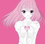  blush face hands heart kisaragi_mizu long_hair monochrome original pink_hair smile solo 