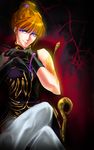  black_gloves blue_eyes bracelet breasts earrings gloves jewelry large_breasts orange_hair silk sitting solo spider_web tattoo umineko_no_naku_koro_ni ushiromiya_eva 