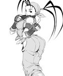  ass fingerless_gloves gloves greyscale hip_vent ibuki_(street_fighter) looking_back monochrome ninja one_eye_closed solo street_fighter suta_furachina 