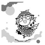  animal_ears blush chibi dress greyscale hat monochrome mystia_lorelei nekoguruma o_o open_mouth outstretched_arms solo spread_arms touhou wings 