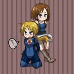  bad_id bad_pixiv_id blonde_hair blue_hair bodysuit brown_hair chibi jill_valentine long_hair multiple_girls ponytail resident_evil resident_evil_3 resident_evil_5 short_hair 