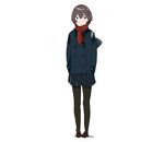  brown_eyes brown_hair coat copyright_request hands_in_pockets pantyhose peacoat scarf short_hair skirt solo uki_atsuya winter_clothes winter_coat 