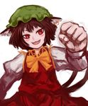  :3 animal_ears bad_id bad_pixiv_id brown_hair cat_ears chen clenched_hand foreshortening hal360 hands red_eyes solo touhou 