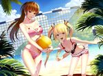  :d aircraft ass_visible_through_thighs ball bangs bare_shoulders beach bikini blonde_hair blue_eyes blue_sky blush boat bow bow_bikini breasts brown_eyes brown_hair cleavage cloud collarbone day dead_or_alive dead_or_alive_xtreme dutch_angle floral_print foliage frilled_bikini frills hair_ornament hair_over_one_eye hair_ribbon heart heart_ring_bottom heart_ring_top helicopter highres hill holding holding_ball kasumi_(doa) leaning_forward long_hair looking_at_viewer marie_rose multiple_girls navel o-ring o-ring_bikini ocean open_mouth outdoors outstretched_arm palm_tree parted_lips pier pink_bikini ponytail ribbon sailboat sand sky small_breasts smile sparkle sunlight swimsuit tree twintails vmax-ver volleyball volleyball_net water watercraft 