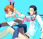  ashihana_eiryou black_hair karakuri_circus long_hair multiple_boys nanatoki necktie orange_hair saiga_masaru toy_gun water_gun 