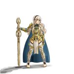  1girl :&lt; alternate_costume armor barefoot cape fire_emblem fire_emblem_if full_body hairband kamui_(fire_emblem) looking_at_viewer moonono my_unit_(fire_emblem_if) nintendo pelvic_curtain pointy_ears solo sword sword_plant toes 