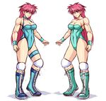  blue_leotard boots breasts cleavage full_body large_breasts leotard long_hair mighty_yukiko multiple_persona multiple_views pink_hair purple_eyes taroimo_(00120014) wrestle_angels wrestle_angels_survivor wrestling_outfit wristband 