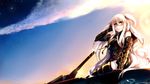  aircraft_carrier_oni fuuki_(te_fuukin) gauntlets highres kantai_collection long_hair looking_back machinery one_side_up orange_eyes shinkaisei-kan sky solo star_(sky) starry_sky turret white_hair white_skin 