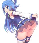  aqua_(konosuba) ass bare_shoulders blue_eyes blue_hair blush detached_sleeves downscaled hair_ornament kono_subarashii_sekai_ni_shukufuku_wo! long_hair md5_mismatch no_panties resized skirt solo tam-u thighhighs very_long_hair 