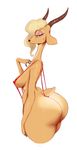  2016 antelope anthro ass big_breasts big_butt blonde_hair breasts brown_eyes butt cleavage clothed clothing disney female furry gazelle gazelle_(zootopia) hair horns huge_ass huge_breasts looking_at_viewer mammal micro_bikini small_waist solo sundown_(artist) sunnysundown sweat swimsuit thick_thighs wide_hips zootopia 