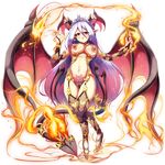  armor big_breasts blush breasts butt_wings cleavage clothed clothing demon female fire hair head_wings horn legwear long_hair membranous_wings not_furry osabakitina pointy_ears pose purple_hair red_eyes skimpy smile solo spade_tail succubus thigh_highs voluptuous wings 