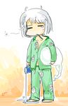  blush_stickers carrying_under_arm cup gapangman konpaku_youmu konpaku_youmu_(ghost) mouth_hold pajamas solo spilling toothbrush touhou 