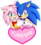  &lt;3 amy_rose anthro bare_shoulders black_nose blue_hair clothing duo english_text female gloves green_eyes hair hand_holding happy headband hedgehog male mammal myly14 open_mouth pink_hair short_hair signature smile sonic_(series) sonic_the_hedgehog text video_games 