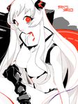  airfield_hime collar commentary_request gauntlets horns kan kantai_collection leotard lipstick looking_at_viewer makeup no_eyebrows red_eyes shinkaisei-kan solo translation_request white_hair white_skin 