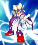 anthro avian bandanna bird blue_eyes clothing deviantart eyelashes eyewear feathers female footwear gloves jewelry looking_at_viewer necklace open_mouth purple_feathers rondineviola shoes solo sonic_(series) sonic_riders standing sunglasses swallow_(bird) watermark wave_the_swallow 