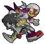  anthro avian bandanna bird black_feathers breasts clothing deviantart duo eyelashes eyewear fan_character feathers female footwear open_mouth pants purple_feathers rondineviola running shoes size_difference smile sonic_(series) sonic_riders sunglasses swallow_(bird) tongue watermark wave_the_swallow 