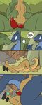  2016 absurd_res anthro bdsm bondage bound comic dialogue dinosaur erection female feral forced forest group hi_res kobold male male/female nude outside penetration pussy rape raptor reptile scalie sex tent tree trout_(artist) vaginal 