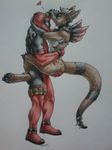  &lt;3 angel_dragon anthro deadpool duo embrace eyes_closed horn hug human human_on_anthro interspecies love male mammal marvel muscular non-furry paws sinistervibe spikes traditional_media_(artwork) wings 