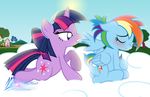  2014 absurd_res blue_feathers blue_fur blush cloud cutie_mark duo equine eyes_closed feathered_wings feathers female friendship_is_magic fur grass hair hi_res horn house landscape mammal multicolored_hair my_little_pony nature nightmaremoons outside pegasus purple_eyes purple_fur purple_hair rainbow_dash_(mlp) rainbow_hair sky sun tree twilight_sparkle_(mlp) unicorn wings 