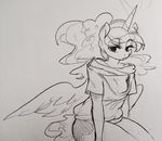  anthro breasts cleavage clothed clothing equine friendship_is_magic glacierclear grey_background horn looking_at_viewer mammal my_little_pony princess_luna_(mlp) shirt simple_background sitting solo winged_unicorn wings 