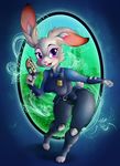  anthro artist-apprentice587 badge blush breasts clothed clothing cute disney female fur grey_fur hi_res judy_hopps lagomorph long_ears mammal nipple_bulge police_uniform purple_eyes rabbit short_stack solo standing uniform wide_hips zootopia 