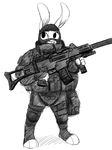  anthro armor black_and_white cute disney female gun hladilnik judy_hopps lagomorph mammal monochrome rabbit ranged_weapon smile solo swat weapon zootopia 