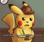  clock detective_pikachu english_text hat male nintendo pikachu pok&eacute;mon solo text unknown_artist video_games 