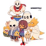  alphys ambiguous_gender annoying_dog bim0ngsam0ng bone brothers brown_hair canine cape clothing dog female flowey_the_flower ghost gloves group hair headphones human loren_(undertale) male mammal monster monster_kid napstablook papyrus_(undertale) pomeranian protagonist_(undertale) sans_(undertale) sibling simple_background skeleton spirit sweat toby_fox undertale video_games 