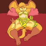  2016 anthro bed bulge caution_tape coin crossover digimon fur hybrid looking_at_viewer male mammal maxximizer nintendo patamon pok&eacute;mon raichu red_eyes shout solo thick_thighs video_games 