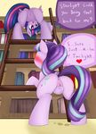  &lt;3 ... 2016 ? absurd_res anus blush book butt cutie_mark darkpotzm dialogue dripping duo english_text equine female feral friendship_is_magic hair hi_res horn inside ladder looking_through_legs mammal masturbation multicolored_hair my_little_pony open_mouth purple_eyes pussy pussy_juice starlight_glimmer_(mlp) text twilight_sparkle_(mlp) two_tone_hair unicorn vaginal vaginal_masturbation winged_unicorn wings 