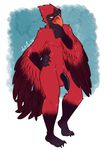  2016 anthro avian balls beak bird black_penis blush cardinal_(bird) crest cypress_(pjt) feathers flaccid hand_on_hip hi_res male navel nude penis pose red_eyes red_feathers redpandacase solo standing tail_feathers wings 