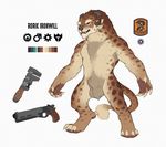  animal_genitalia anthro balls big_balls big_claws blue_eyes brown_fur charr chest_fur claws feline fluffy fur guild_wars gun handgun horn instrument male mammal model_sheet pistol ranged_weapon sheath snowskau solo standing tools video_games weapon wrench 