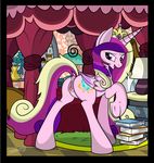  2016 absurd_res animal_genitalia animal_pussy anus bed book canopy crown cutie_mark equine equine_pussy feathered_wings feathers female feral flower friendship_is_magic fur furniture hair hi_res horn inside lamp looking_at_viewer looking_back mammal multicolored_hair my_little_pony paperlover pink_feathers pink_fur plant presenting princess_cadance_(mlp) purple_eyes pussy rug smile solo vase window winged_unicorn wings 
