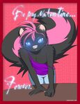  absurd_res anthro border clothed clothing english_text glowing glowing_eyes hair hi_res holidays hypnosis immelmann looking_at_viewer male mammal mind_control nicole_o&#039;connor pink_hair skunk solo text text_background valentine&#039;s_day watermark 