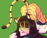  all_fours blue_eyes breast_squish breasts feline female mammal open_mouth post_transformation solo striped_tail tiger whiskers ちんちら 