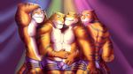  2016 4_fingers anthro armpits biceps big_muscles black_fur blue_eyes brown_eyes bulge claws clothed clothing cuddling disney fangs feline flexing foursome frottage fur glitter glowing green_eyes grin group group_sex hand_behind_head licking looking_at_viewer male male/male mammal muscular muscular_male nipples open_mouth orange_fur pecs pink_nose raised_arm rheobear sex smile standing stripes stripper_tiger_(zootopia) teeth tiger tongue tongue_out topless whiskers white_fur yellow_eyes zootopia 