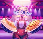  &lt;3 :3 anthro big_breasts blonde_hair blush bovine bow breasts cat cattle clothing feline female food hair horn idoodlez ketchup kix looking_at_viewer mammal omelette one_eye_closed open_mouth pancake smile solo waiter 