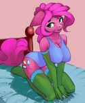  anthro anthrofied bed big_breasts blue_eyes breasts clothing cutie_mark earth_pony elbow_gloves equine female friendship_is_magic gloves hair hi_res horse legwear looking_at_viewer mammal my_little_pony pink_hair pinkie_pie_(mlp) pony pose sitting smile solo swimsuit thigh_highs vertiliago 
