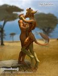  2016 anthro breast_squish breasts brown_fur brown_hair cloud duo english_text eyes_closed female fur giraffe grass hair hand_on_breast hattonslayden hi_res horn human interspecies kissing long_hair male male/female mammal nude outside rock side_boob side_view size_difference sky spots text tree 