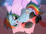  2015 absurd_res bdsm bed blue_feathers blue_fur bondage bound cutie_mark equine feathered_wings feathers female feral friendship_is_magic fur gag hair hi_res inside lying mammal multicolored_hair my_little_pony nightmaremoons on_bed on_side pegasus rainbow_dash_(mlp) rainbow_hair red_eyes shadow solo tongue tongue_out wings 