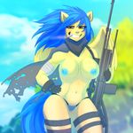  anthro areola breasts chococosalo cigarette clothed clothing equine female gun half-closed_eyes hi_res legwear looking_at_viewer mammal nipples outside panties pegasus ranged_weapon rifle scarf smile sniper_rifle solo teeth thigh_highs topless underwear weapon wings 